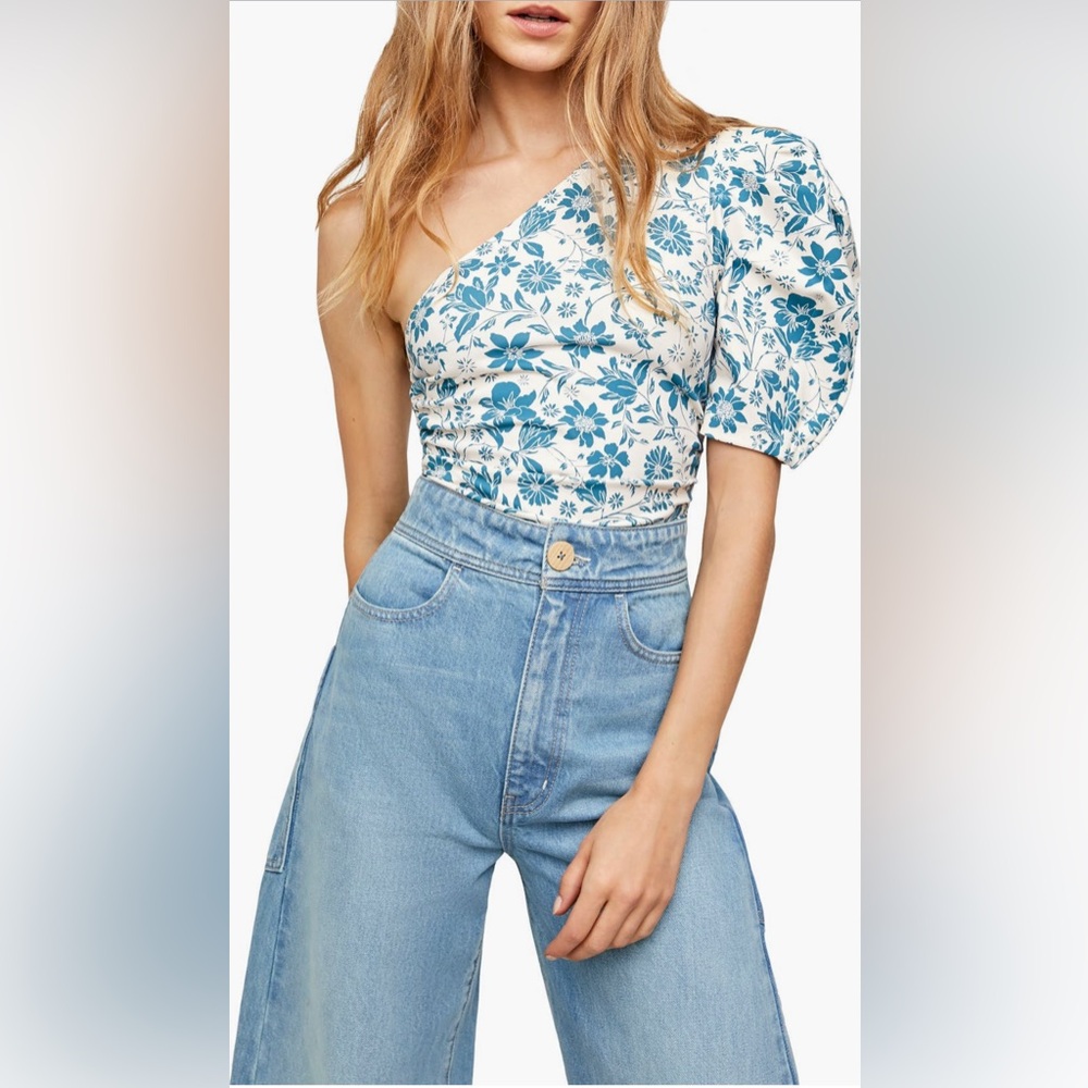 Free People one-shoulder floral print bodysuit